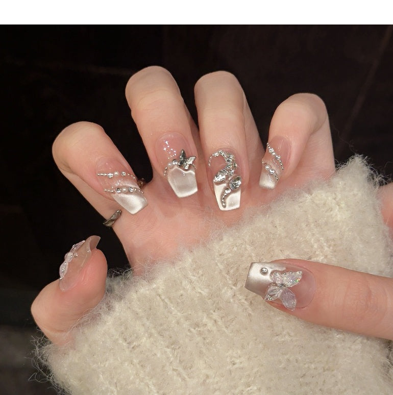 10Pcs Butterfly Spring Snake Cat's Eye | Full Cover Fake Nails | Daily Wear
