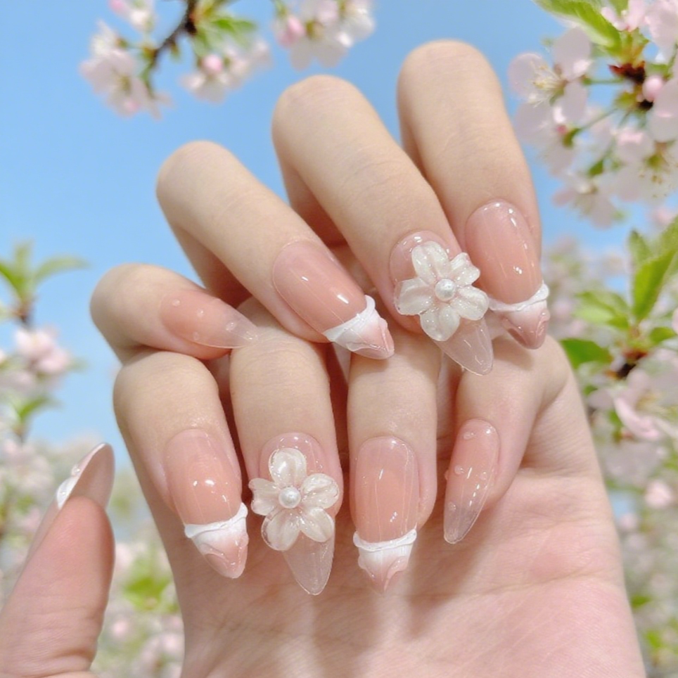 10Pcs Ice sculpture French blush gradient | Full Cover Fake Nails | Daily Wear