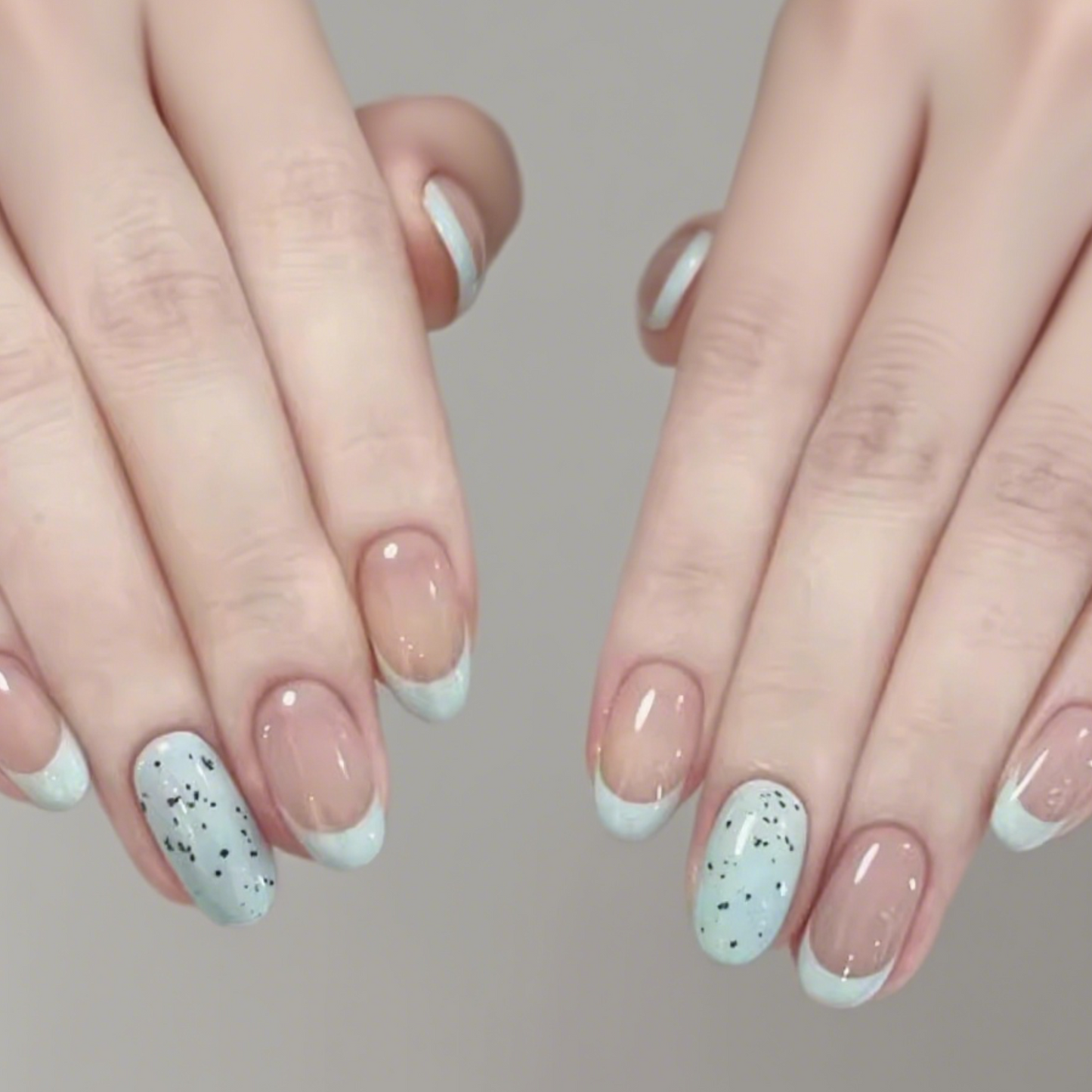 10Pcs Light Blue Nude Pink Polka Dot|Full Cover Fake Nails|Daily Wear