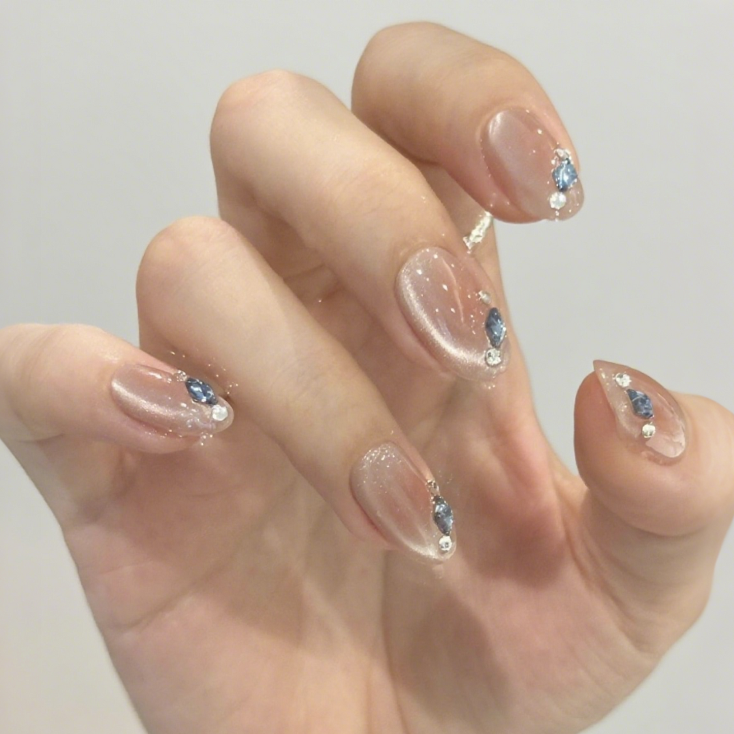 10Pcs Nude Pink Crystal Diamond Nail Stickers | Full Cover Fake Nails | Daily Wear