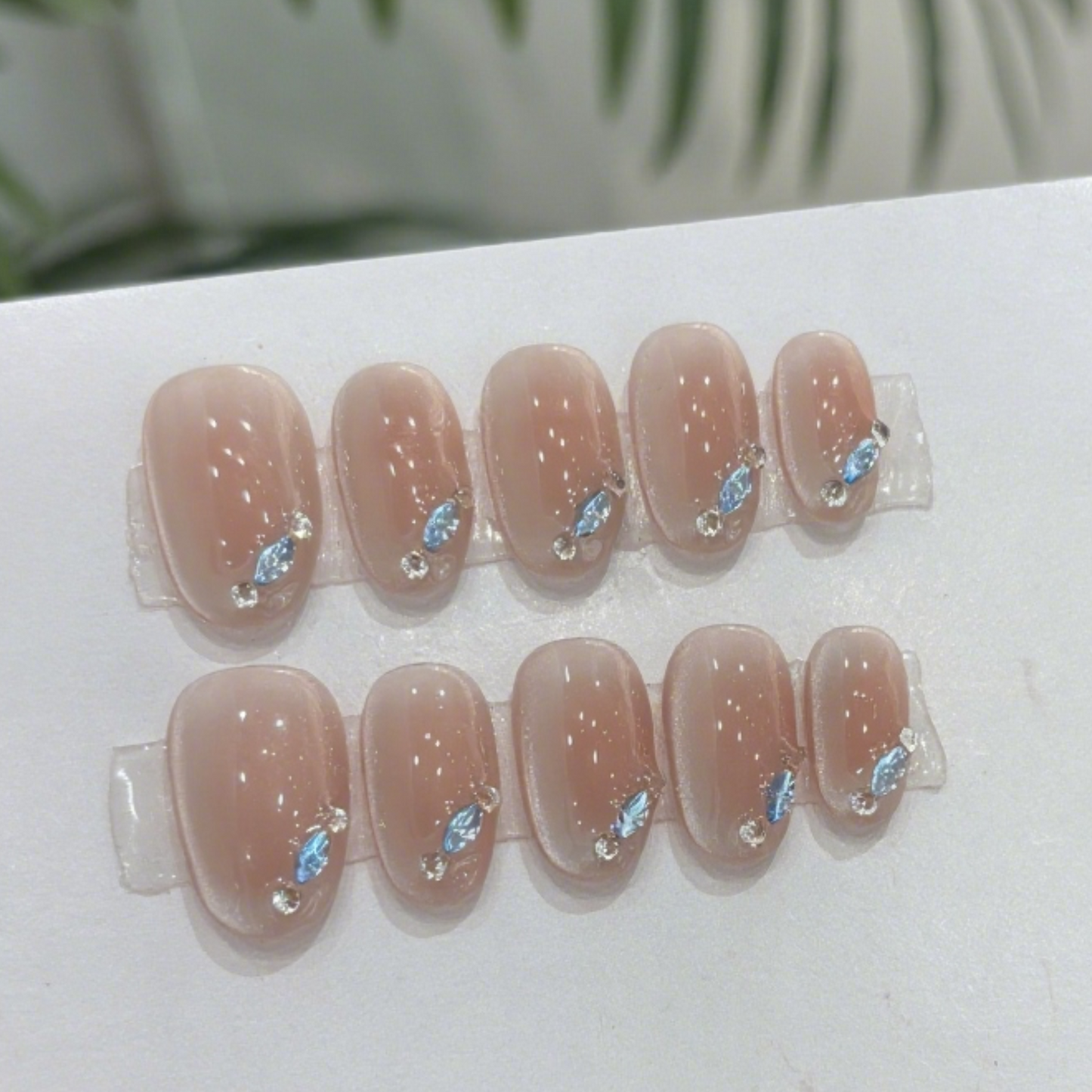10Pcs Nude Pink Crystal Diamond Nail Stickers | Full Cover Fake Nails | Daily Wear