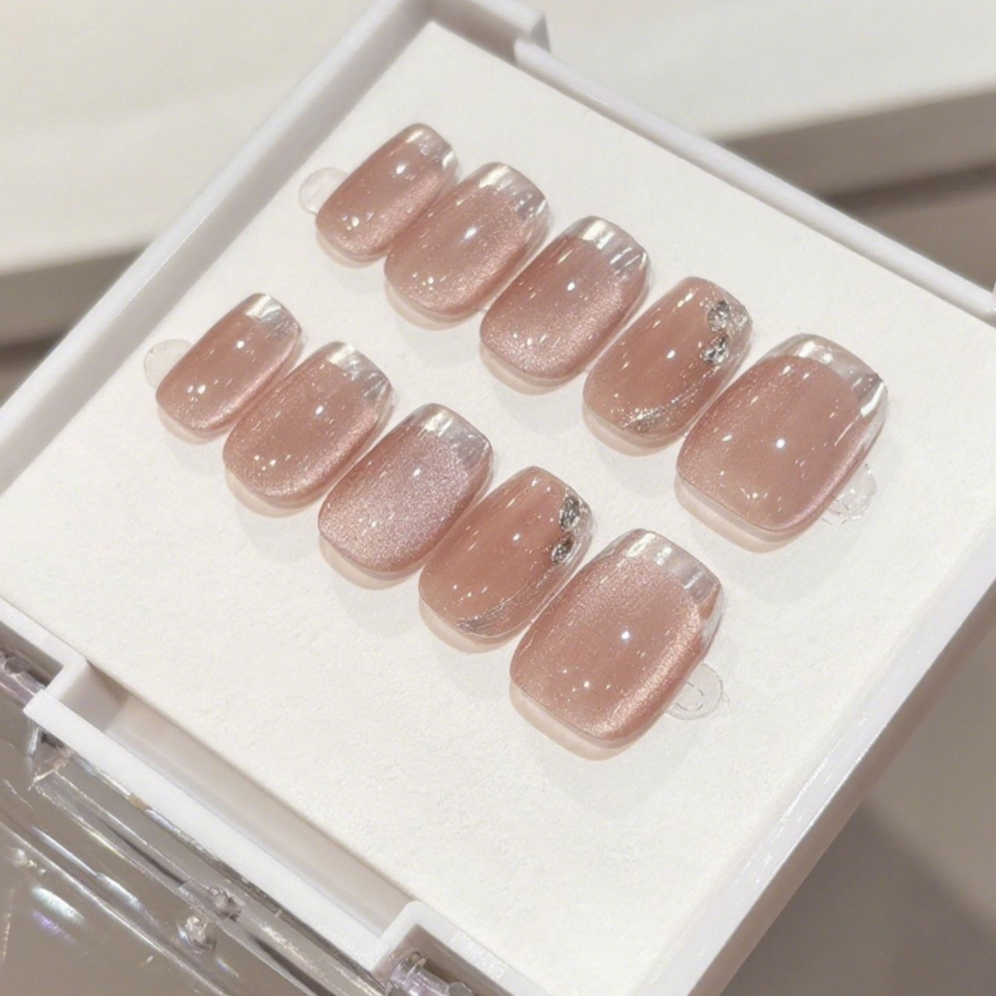 10Pcs Light Pink Crystal Diamond Gradient| Full Cover Fake Nails | Daily Wear