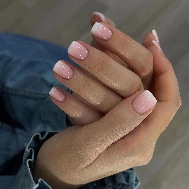 24Pcs Soft Pink White - Edge Simple Press|DIY Nails|Full Cover Fake Nails|Daily Wear