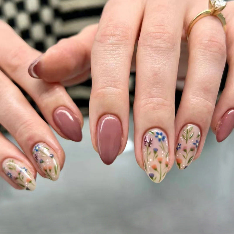 24Pcs Sweet Berry Floral Color - Block Press Nails|DIY Nails|Full Cover Fake Nails|Daily Wear