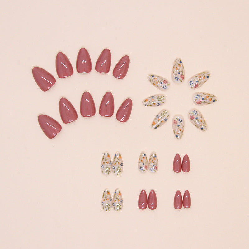 24Pcs Sweet Berry Floral Color - Block Press Nails|DIY Nails|Full Cover Fake Nails|Daily Wear