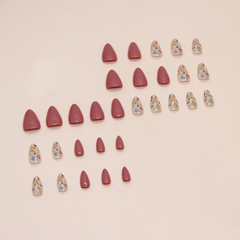 24Pcs Sweet Berry Floral Color - Block Press Nails|DIY Nails|Full Cover Fake Nails|Daily Wear