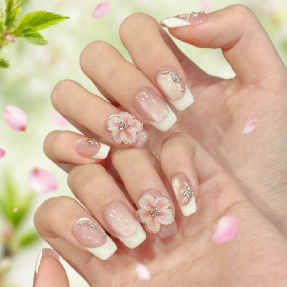 10Pcs 3D Carved French Cat's Eye | Full Cover Fake Nails | Daily Wear
