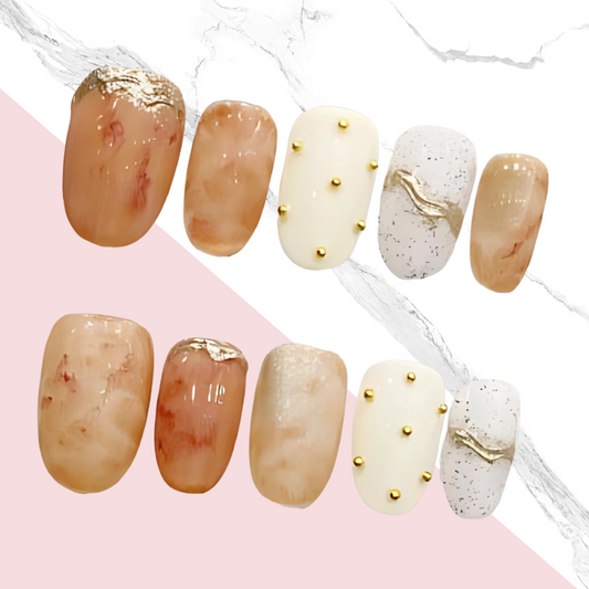 10Pcs Gilded Line Maillard Caramel Brown Nail｜ Full Cover Fake Nails ｜ Daily Wear