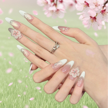 10Pcs 3D Carved French Cat's Eye ｜ Full Cover Fake Nails ｜ Daily Wear