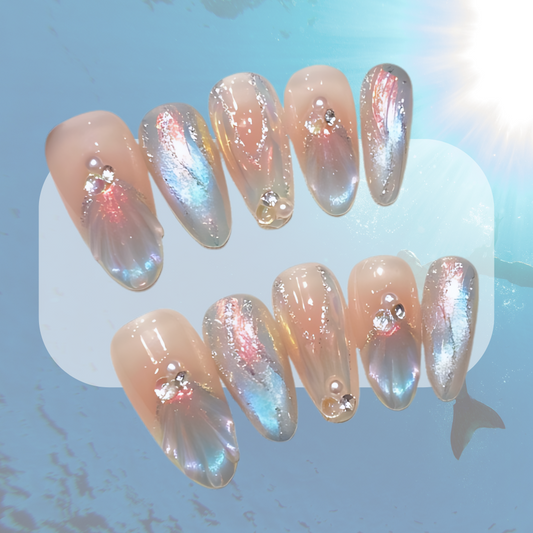 10Pcs Mermaid Dream ｜ Full Cover Fake Nails ｜ Daily Wear