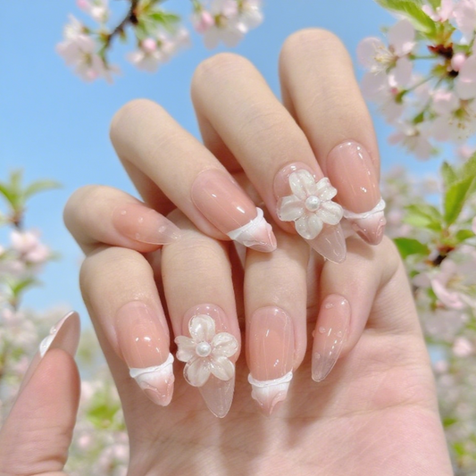 10Pcs Ice sculpture French blush gradient ｜ Full Cover Fake Nails ｜ Daily Wear