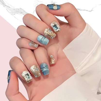 10Pcs Blue Island Cat's Eye｜ Full Cover Fake Nails ｜ Daily Wear