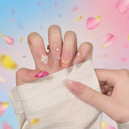 10Pcs Hand painted almond nails ｜ Full Cover Fake Nails ｜ Daily Wear