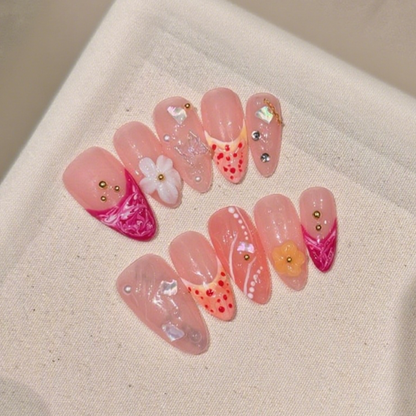 10Pcs Hand painted almond nails ｜ Full Cover Fake Nails ｜ Daily Wear