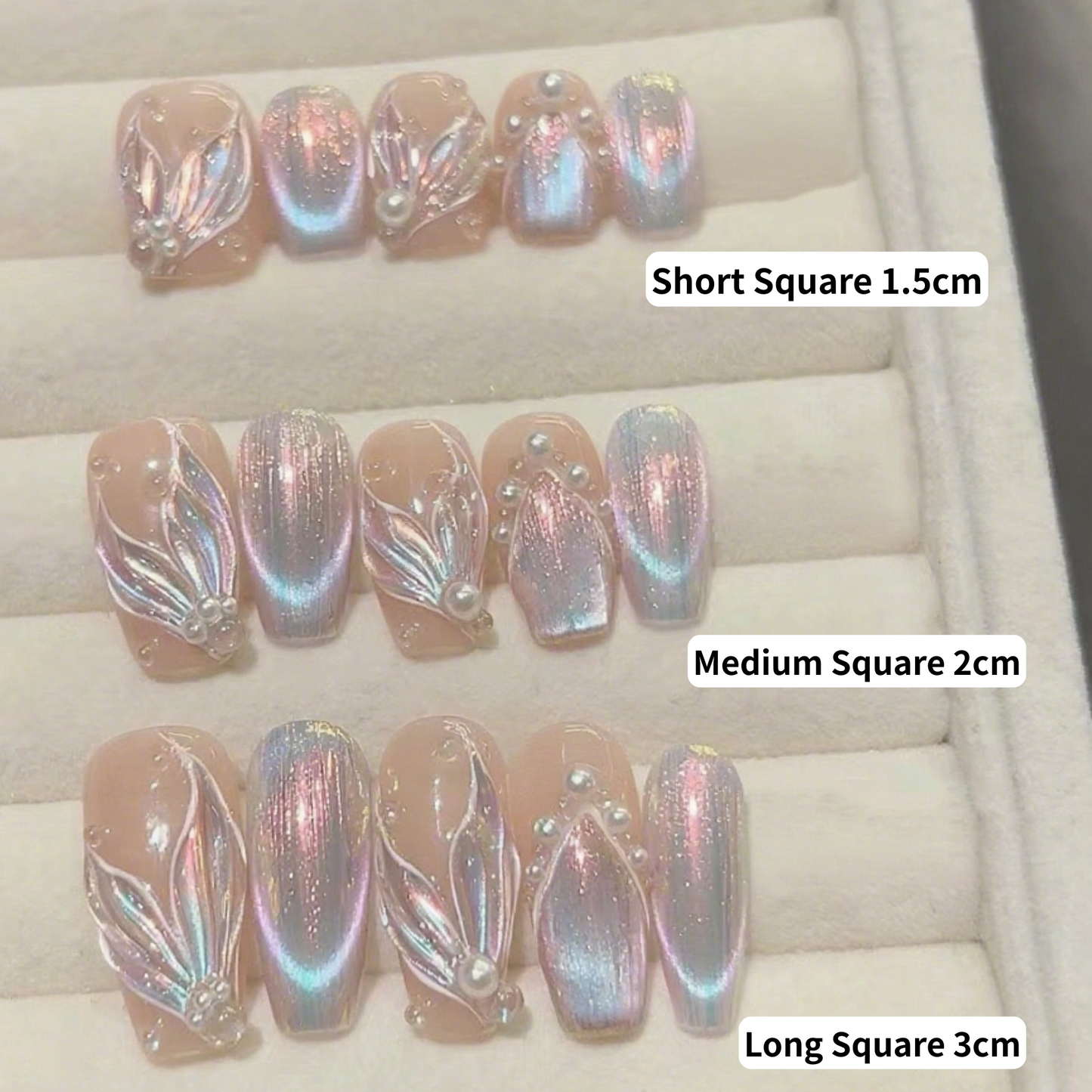10Pcs Iridescent Gradient Pearl Nail Art ｜ Full Cover Fake Nails ｜ Daily Wear