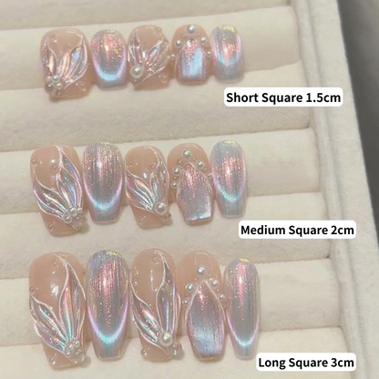 10Pcs Iridescent Gradient Pearl Nail Art ｜ Full Cover Fake Nails ｜ Daily Wear