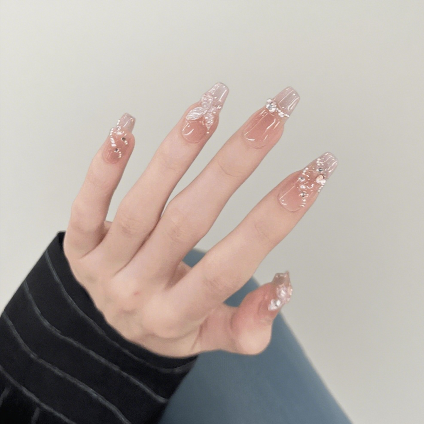 10Pcs Pink Diamond Butterfly Dream Press - on Nails ｜ Full Cover Fake Nails ｜ Daily Wear