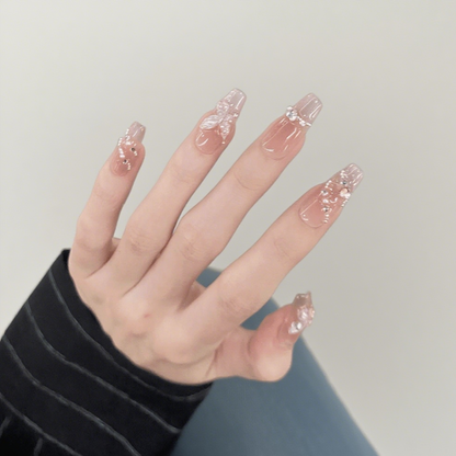 10Pcs Pink Diamond Butterfly Dream Press - on Nails ｜ Full Cover Fake Nails ｜ Daily Wear