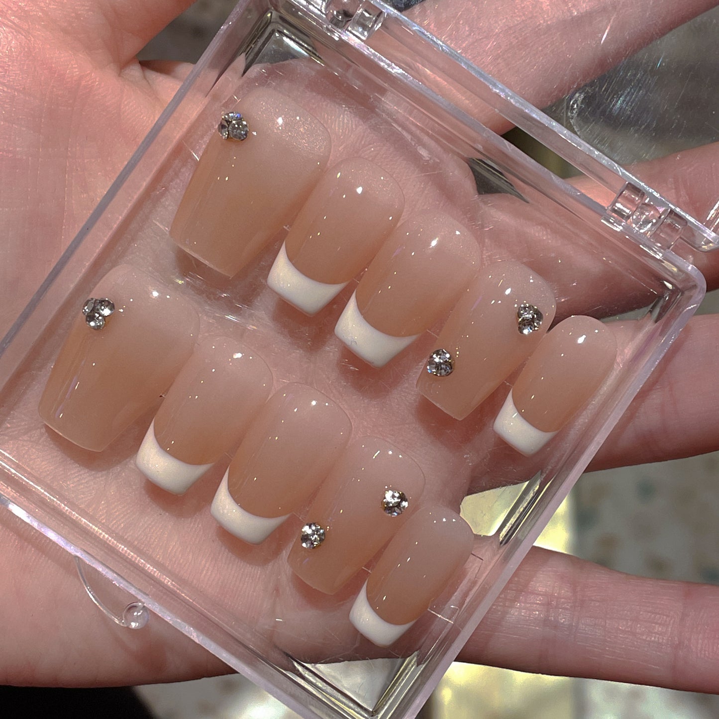 10Pcs Delicate Nude Pink French ｜ Full Cover Fake Nails ｜ Daily Wear