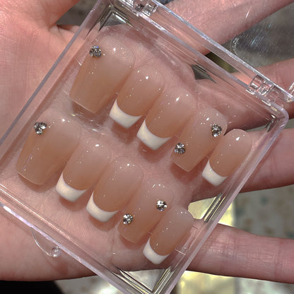 10Pcs Delicate Nude Pink French ｜ Full Cover Fake Nails ｜ Daily Wear