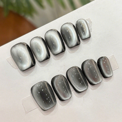 10Pcs Cool Black Gradient Cat Eye Press ｜ Full Cover Fake Nails ｜ Daily Wear