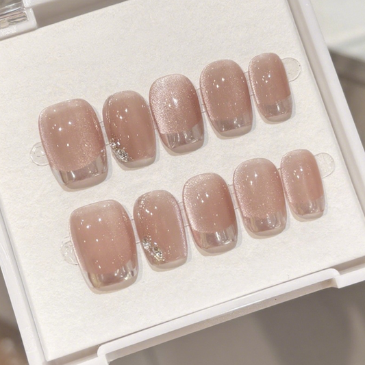 10Pcs Light Pink Crystal Diamond Gradient｜ Full Cover Fake Nails ｜ Daily Wear