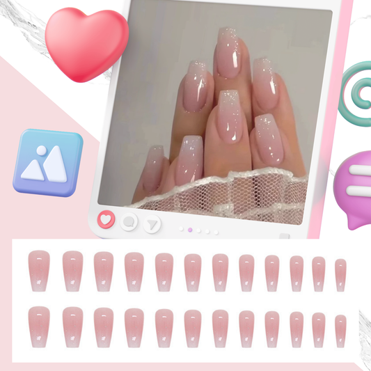 24Pcs Sweet Pink Gradient Ballet Nails｜DIY Nails｜Full Cover Fake Nails｜Daily Wear