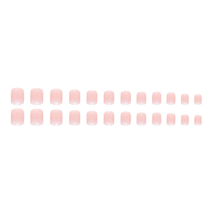 24Pcs Soft Pink White - Edge Simple Press｜DIY Nails｜Full Cover Fake Nails｜Daily Wear