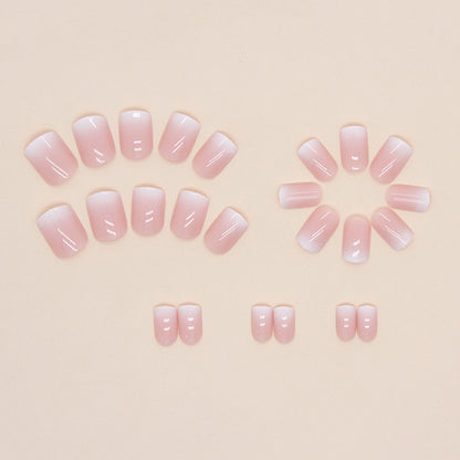 24Pcs Soft Pink White - Edge Simple Press｜DIY Nails｜Full Cover Fake Nails｜Daily Wear