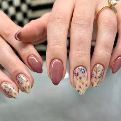 24Pcs Sweet Berry Floral Color - Block Press Nails｜DIY Nails｜Full Cover Fake Nails｜Daily Wear