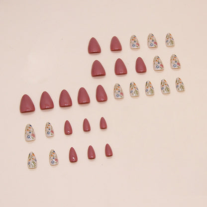24Pcs Sweet Berry Floral Color - Block Press Nails｜DIY Nails｜Full Cover Fake Nails｜Daily Wear