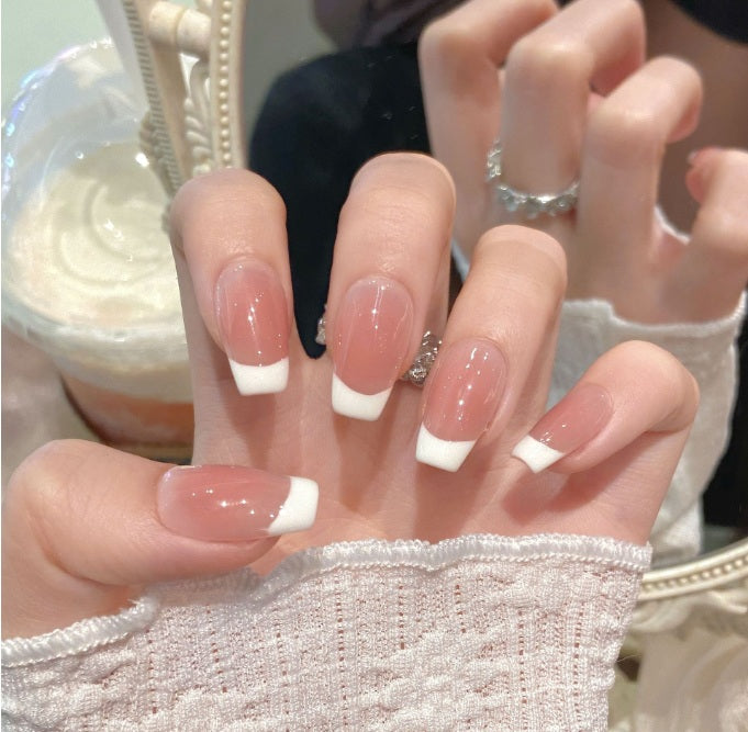 10Pcs Pink cream classic French ｜ Full Cover Fake Nails ｜ Daily Wear