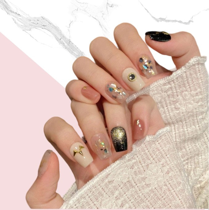10Pcs Vintage mother-of-pearl fragment Cat's eye ｜ Full Cover Fake Nails ｜ Daily Wear