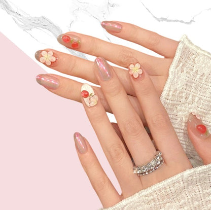 10Pcs Strawberry painted flower ｜ Full Cover Fake Nails ｜ Daily Wear