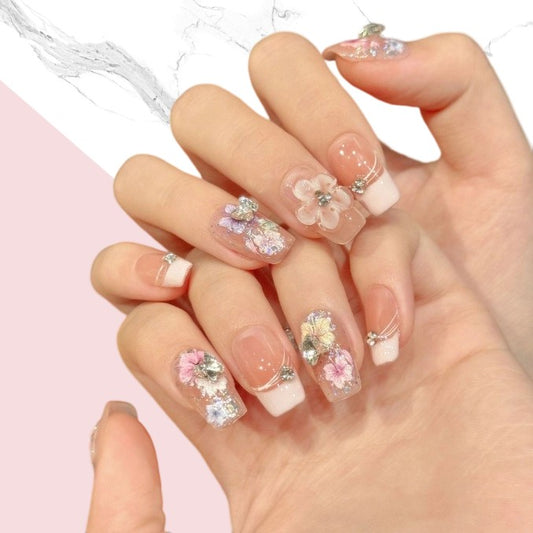 10Pcs Blush Peach French ｜ Full Cover Fake Nails ｜ Daily Wear