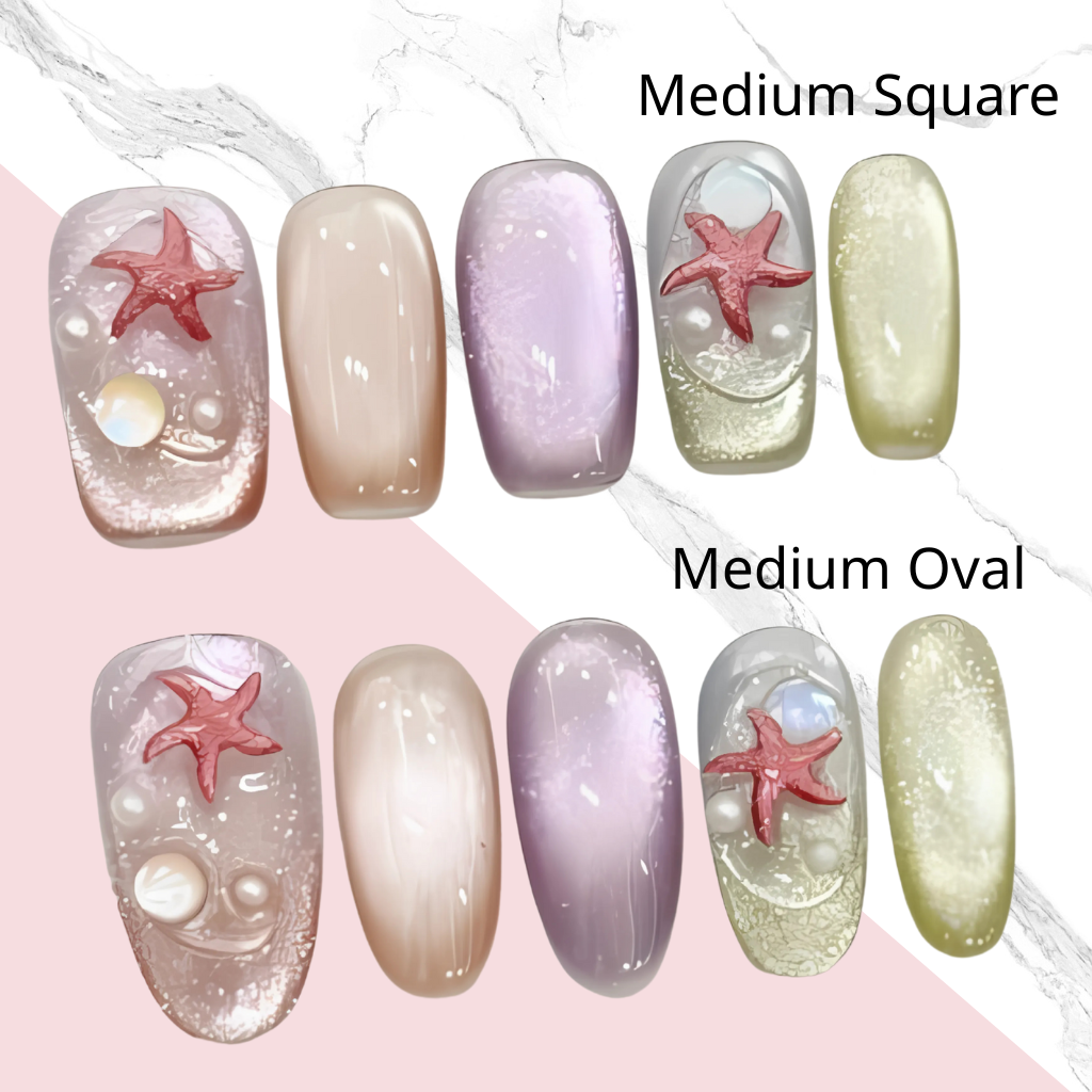 10Pcs Starfish Colored Glass Bead Cat's Eye｜ Full Cover Fake Nails ｜ Daily Wear