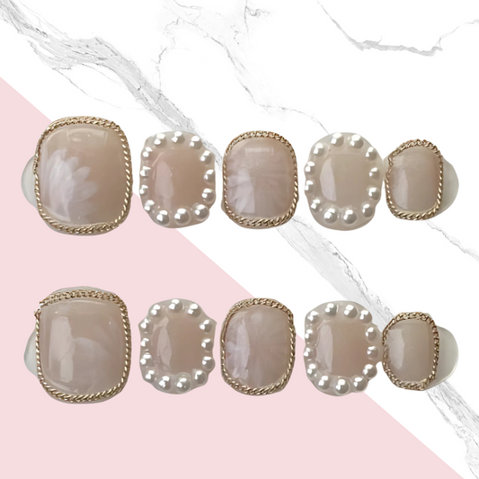 10Pcs Pearl gold frame｜ Full Cover Fake Nails ｜ Daily Wear