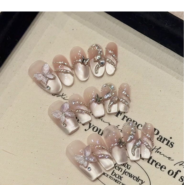 10Pcs Butterfly Spring Snake Cat's Eye  |  Full Cover Fake Nails ｜ Daily Wear