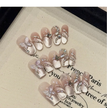 10Pcs Butterfly Spring Snake Cat's Eye  |  Full Cover Fake Nails ｜ Daily Wear